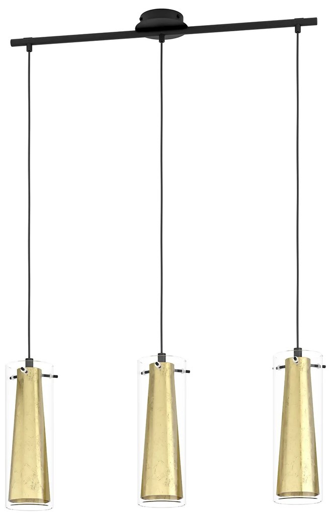 Lampadario A Sospensione Contemporaneo Pinto Gold Acciaio Nero Vetro 3 Luci E27