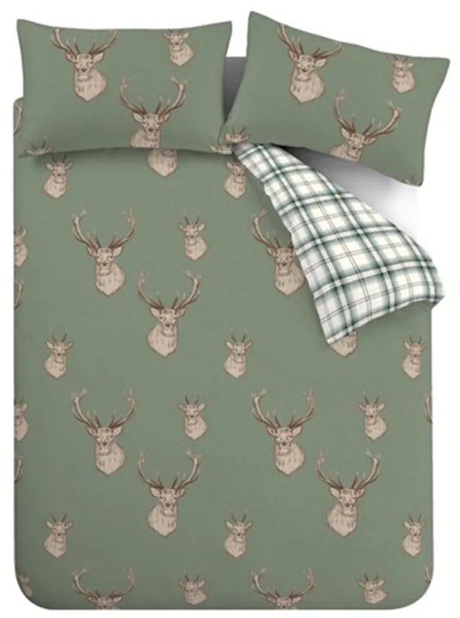 Set copripiumino e federa verde per letto matrimoniale e per letto esteso 230x220 cm Stag Check – Catherine Lansfield