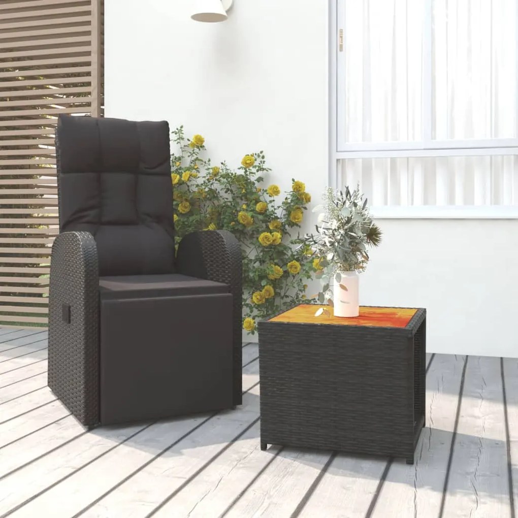 Set mobili giardino 2pz nero polyrattan e legno massello acacia