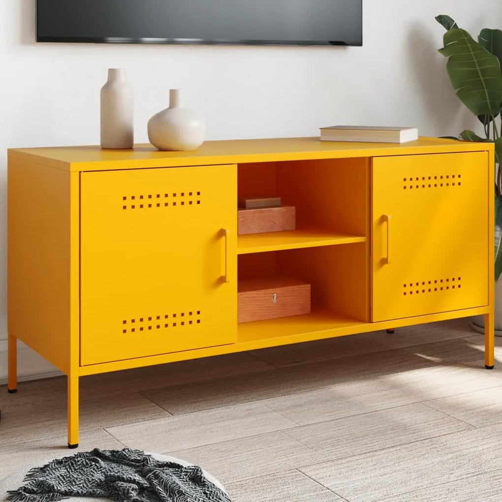 Mobile Tv Giallo Senape 100,5x39x50,5 Cm İn Acciaio /