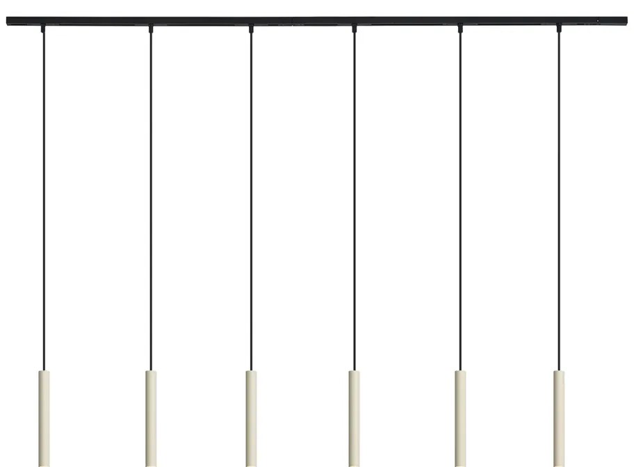 Sistema di illuminazione su binario moderno con 6 luci a sospensione beige e nere monofase - Slimline Keno
