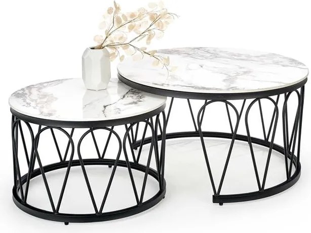 Set di Tavolini da caffè Formosa effetto marmo bianco/nero