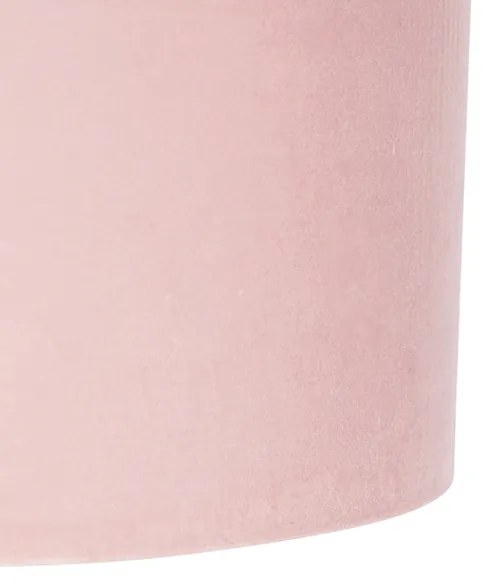 Lampada a sospensione nera con paralume in velluto rosa antico con oro 35 cm - Blitz