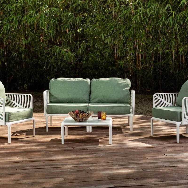 Salotto da giardino Reve Set NEW GARDEN bianco con cuscini in poliestere verde per 4 persone