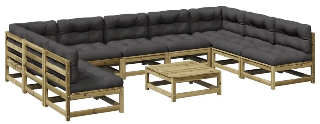 Set divani giardino 10 pz con cuscini legno impregnato di pino