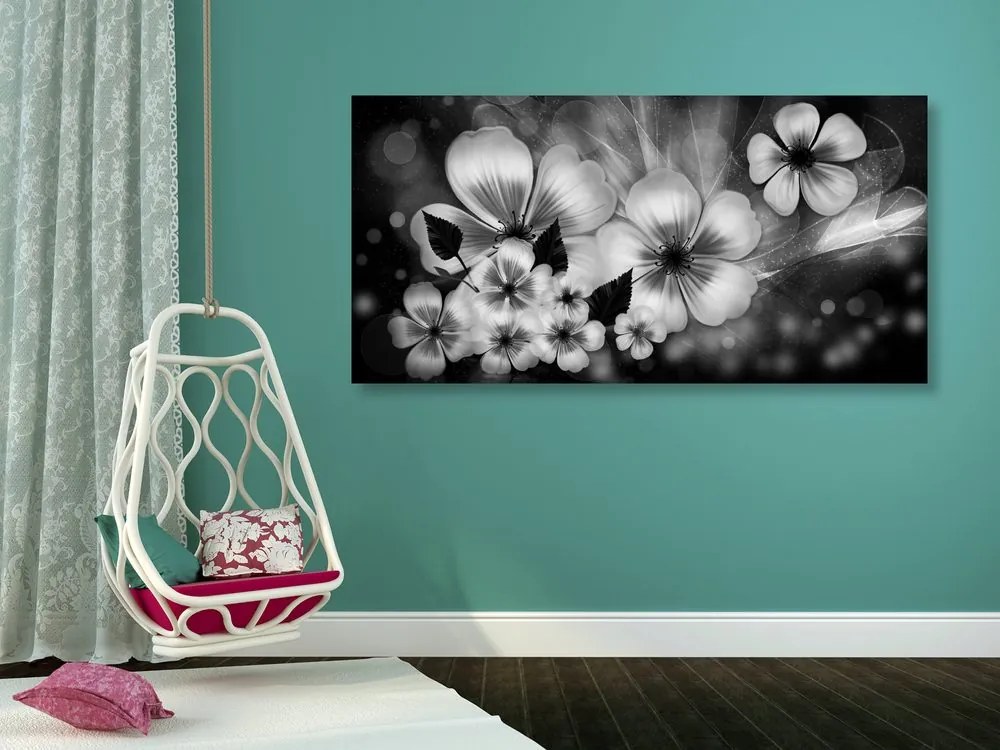 Stampa su tela – Fantasia di fiori in bianco e nero
