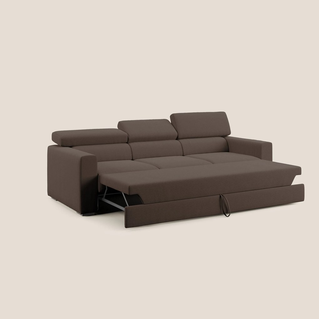 Dylan divano a 3 sedute con pouf estraibile poggiapiedi in tessuto simil cotone impermeabile T13 marrone