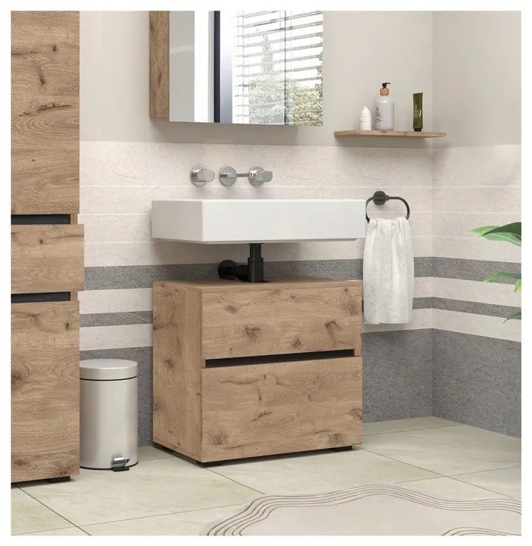 Mobile effetto rovere per lavabo da parete 60x55 cm Wisla - Støraa