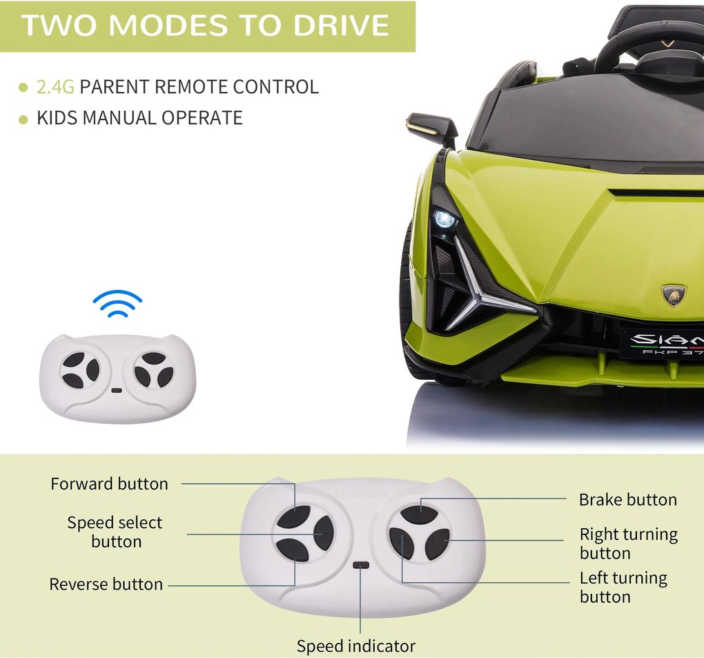 Macchina Elettrica per Bambini 12V con Licenza Lamborghini Sian FKP 37 Verde...