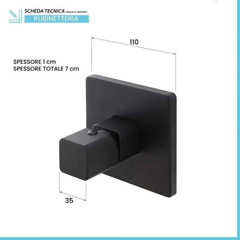 Miscelatore doccia ad incasso in ottone color nero opaco completo di corpo a muro Lotus