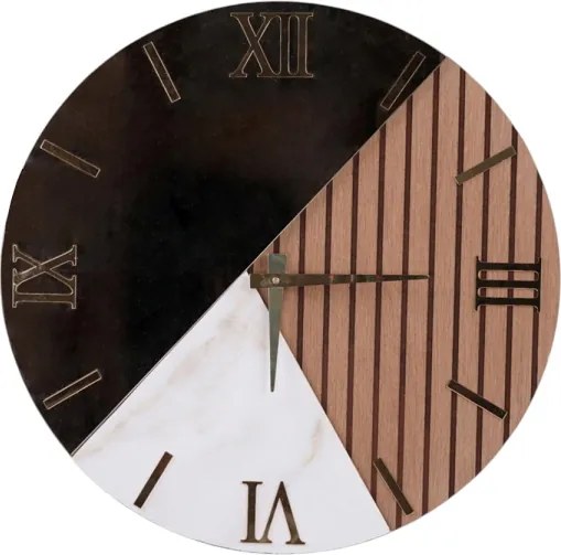 Orologio rotondo 60 cm cannettato noce marmo e specchio