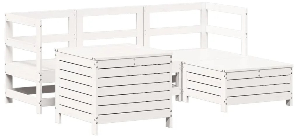 Set salotto da giardino 5 pz bianco in legno massello di pino