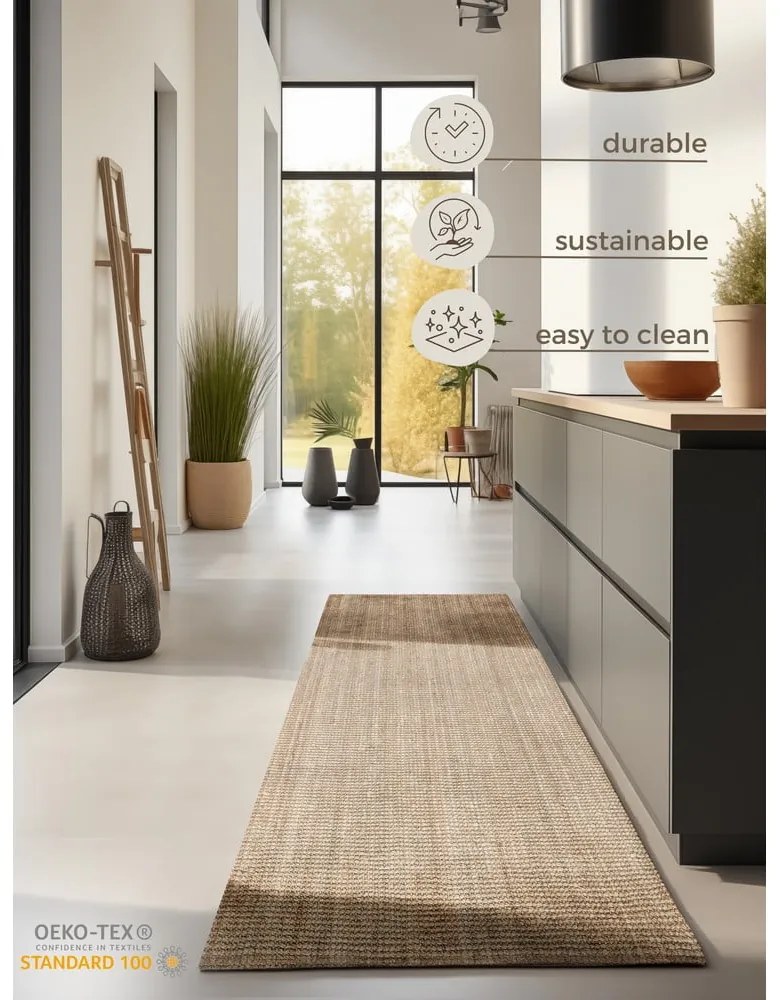 Passatoia di colore naturale in iuta 80x200 cm Bouclé – Hanse Home