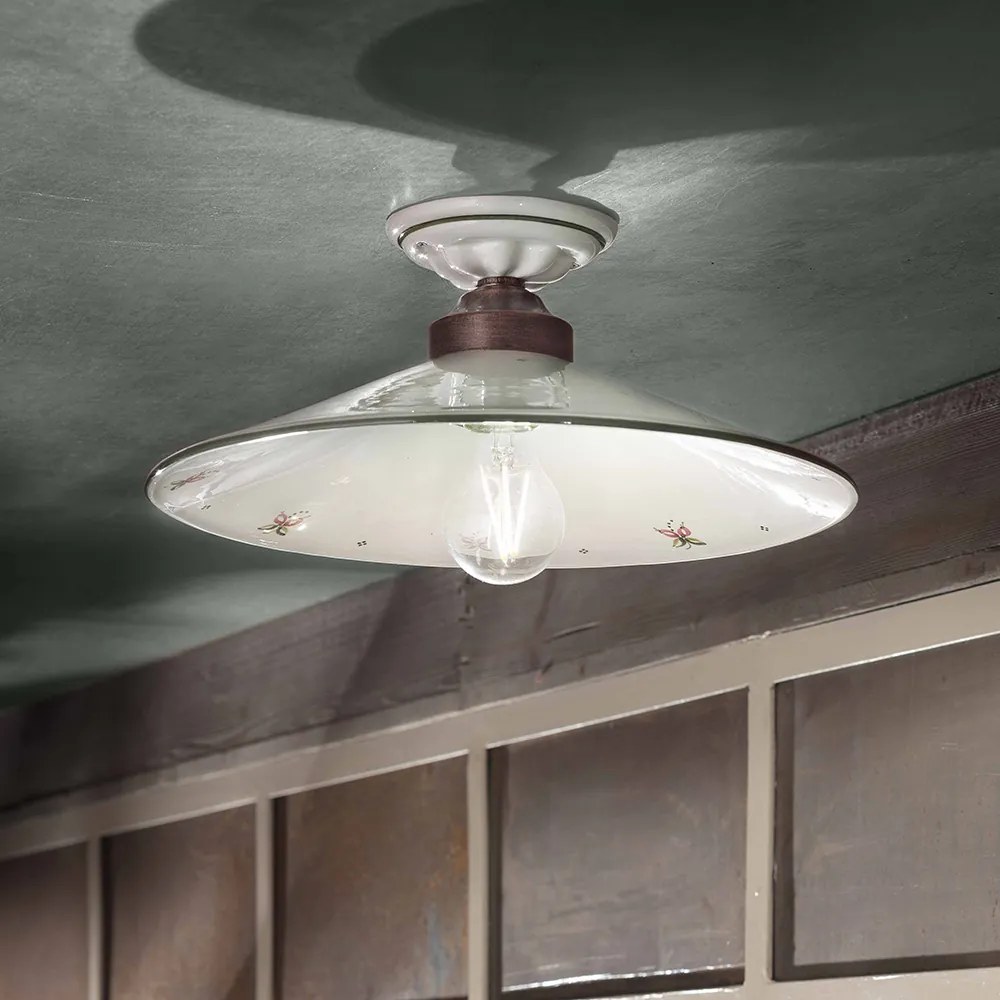 Plafoniera Classica Asti Ferro E Ceramica Nero Sfumato Rame 1 Luce E27 D35