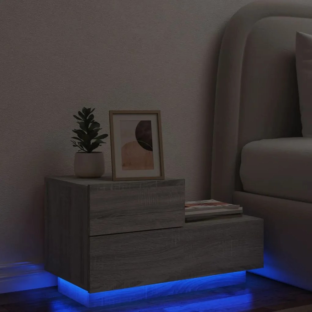 Comodino Con Luci Led Grigio Sonoma 70x36x40,5 Cm /