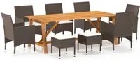 Set Mobili da Pranzo per Giardino 9 pz Marrone 3068803