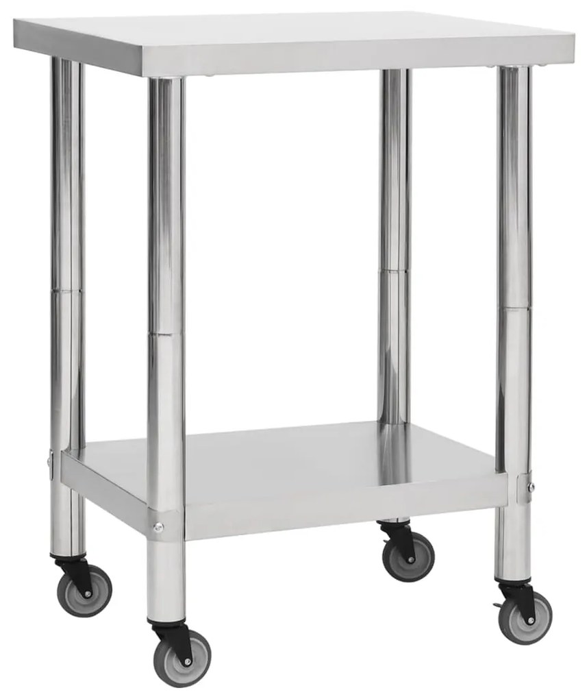 Tavolo Da Lavoro Cucina Con Ruote 80x45x85 Cm İn Acciaio Inox /