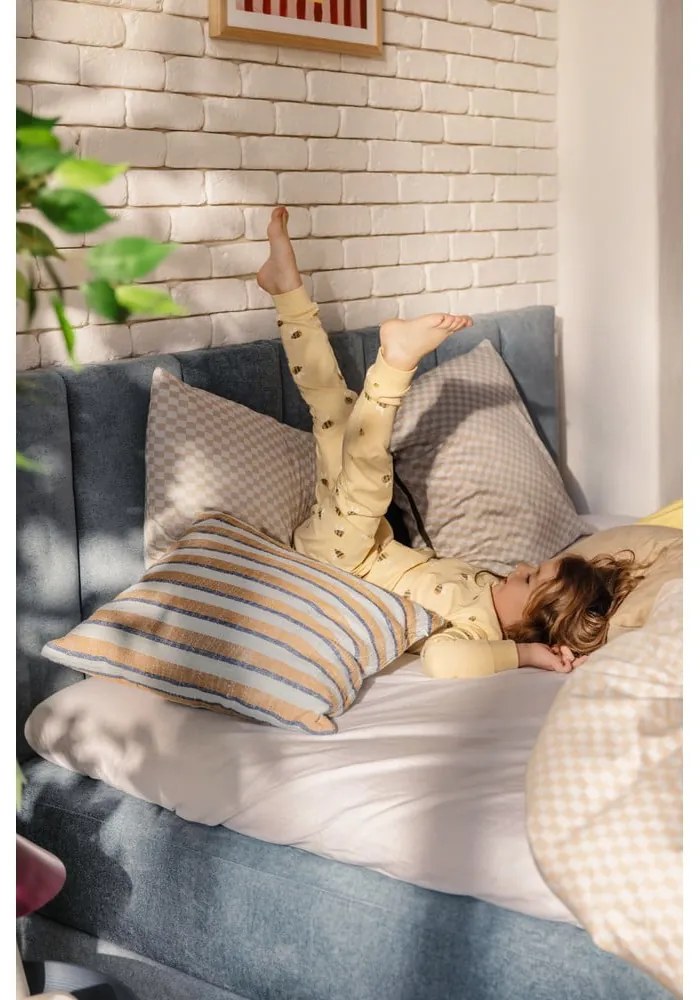 Letto matrimoniale imbottito blu con contenitore con rete inclusa 160x200 cm Thessa Bold Line – Bonami Selection