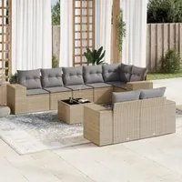 Set Divano da Giardino 9 pz con Cuscini Beige in Polyrattan 3255166