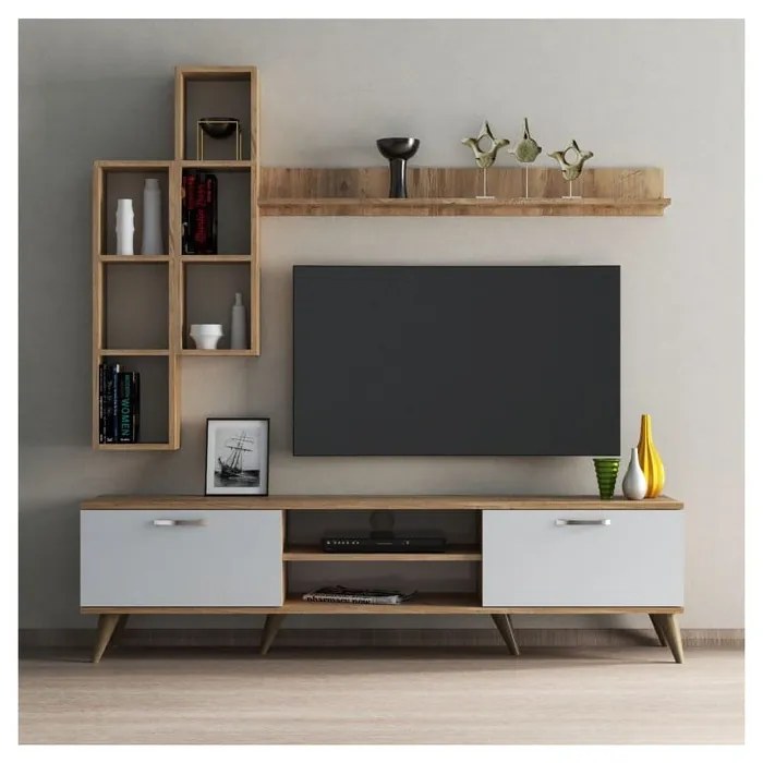 Set TV in pino bianco/naturale 180x48 cm Veronica - Kalune Design