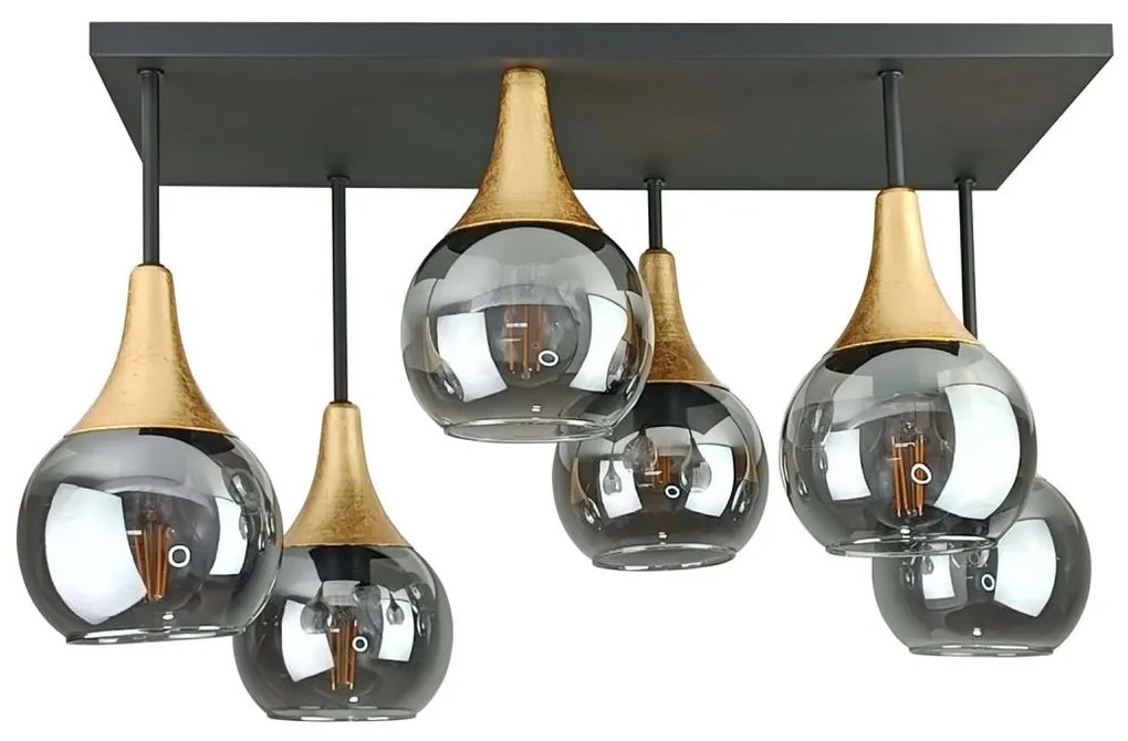 Lampadario a plafone SOMA 6xE27/60W/230V nero/oro/fumé nero