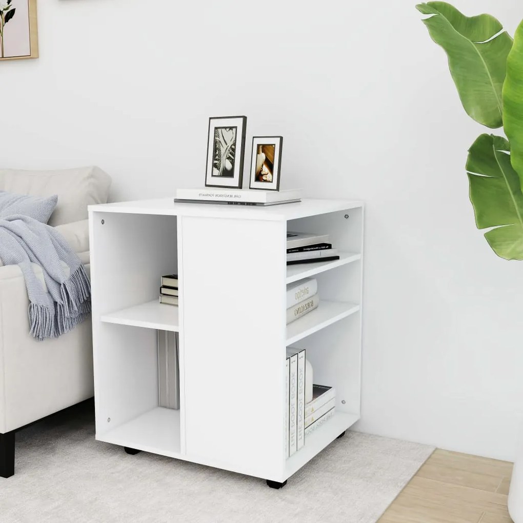 Mobiletto Con Ruote Bianco 60x53x72 Cm İn Legno Multistrato /