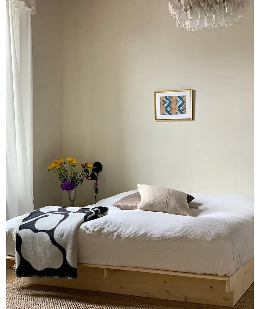 Letto matrimoniale in legno di pino con contenitore con griglia color naturale 180x200 cm Kanso - Karup Design