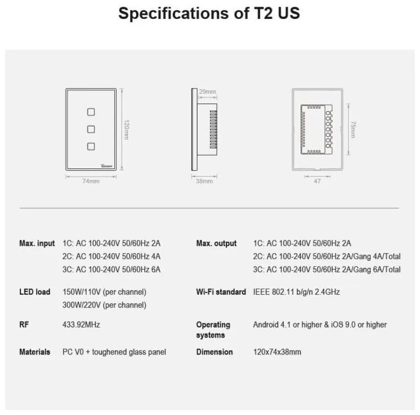 Interruttore Smart WiFi 1 tasto scatola 503 SONOFF TX Serie Colore Bianco