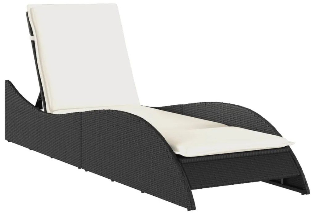 Lettino prendisole con cuscino nero 60x205x73 cm in polyrattan