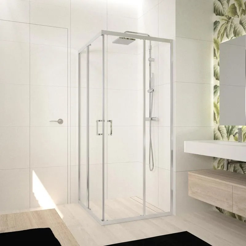 Box doccia angolare con porta scorrevole, vetro 5 mm, L 78 cm x H 195 cm, cromo Ocean