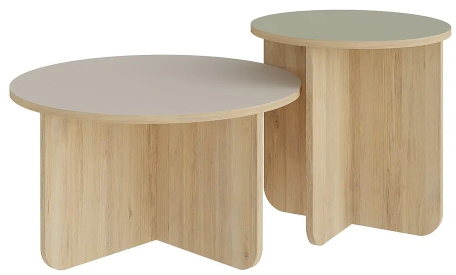 Set di tavolini da salotto rotondi crema/di colore naturale con effetto rovere 2 pz ø 70 cm Hillary – Marckeric