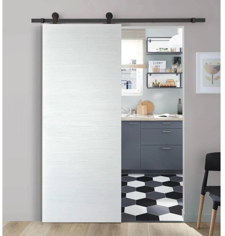 Porta scorrevole reversibile Milk in mdf bianco, L 92.5 x H 211.5 cm, con binario Industrial