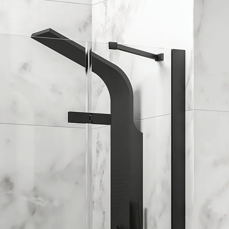 Kamalu - Porta doccia 145cm battente e 2 fissi colore nero | KT6000N