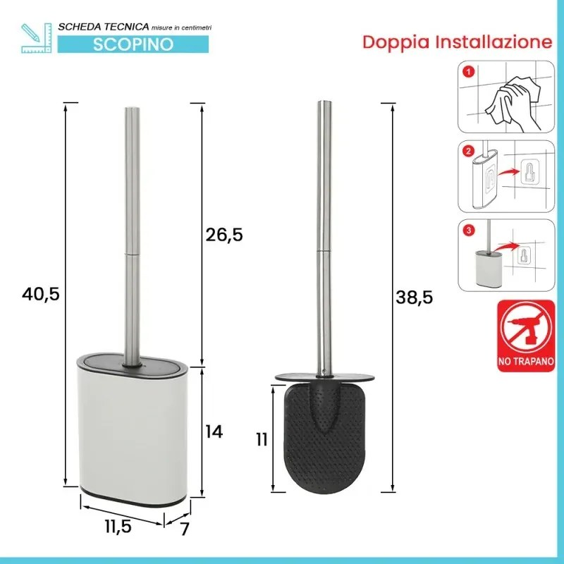 Portascopino bianco a parete o in appoggio con spatola in silicone