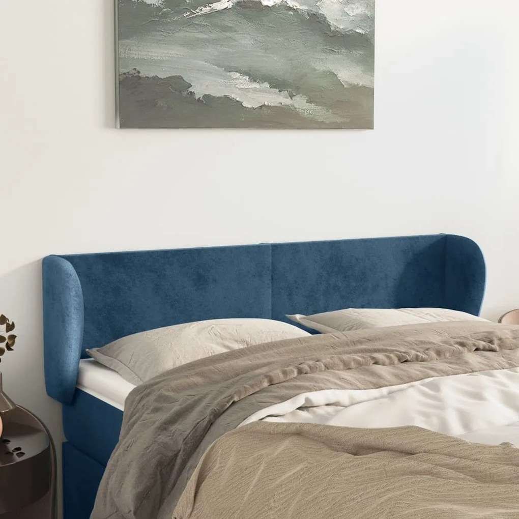 Testiera Ad Orecchio Blu Scuro 147x23x78/88 Cm İn Velluto /