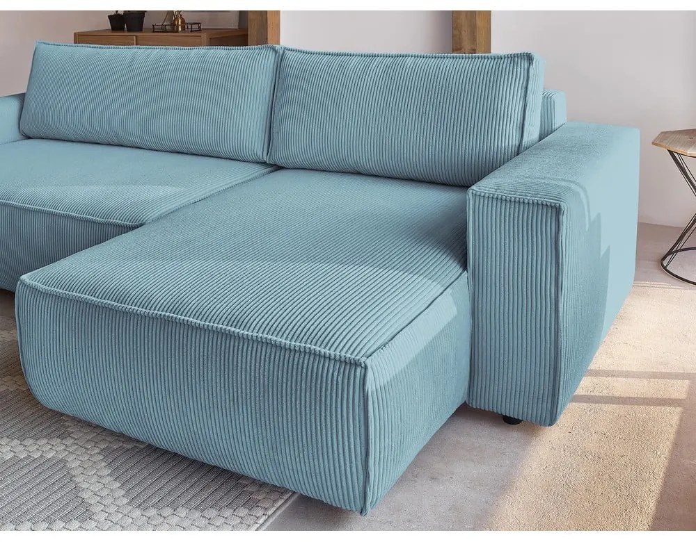 Divano letto a coste blu chiaro ad angolo variabile Nihad - Bobochic Paris