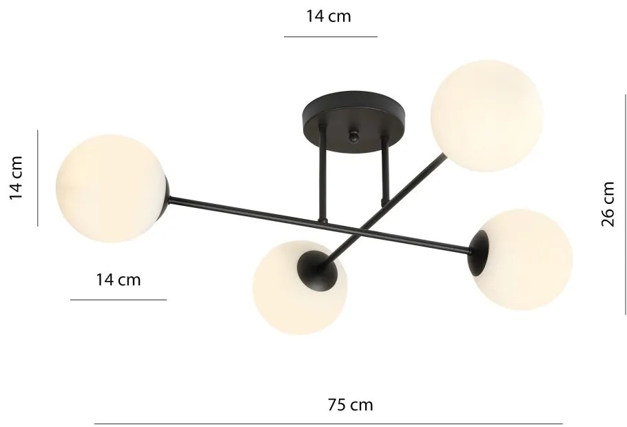 Lampadario da Soffitto in Acciaio ROMA 4 Nero 4xE14 Colore del corpo Bianco