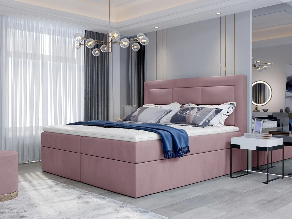 Letto matrimoniale boxspring Maldive - 160 x 200 cm , Tessuto rosa