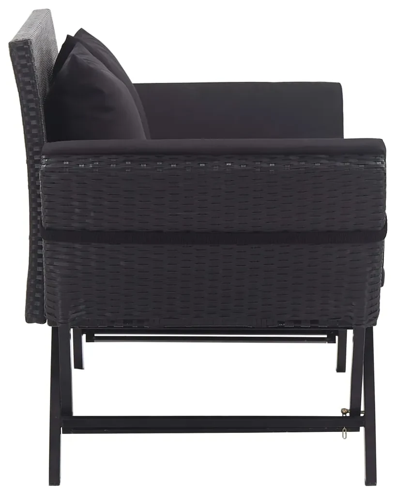 Panchina da giardino con cuscini 176 cm nera in polyrattan