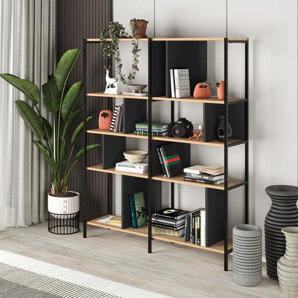 Libreria in rovere decorato in nero-naturale 144x175 cm Alabama - Marckeric