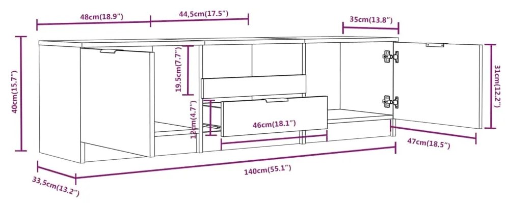 Mobile TV Rovere Fumo 140x35x40 cm in Legno Ingegnerizzato