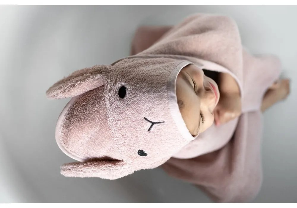 Asciugamano in cotone rosa-marrone con cappuccio 75x75 cm Rabbit - Kindsgut