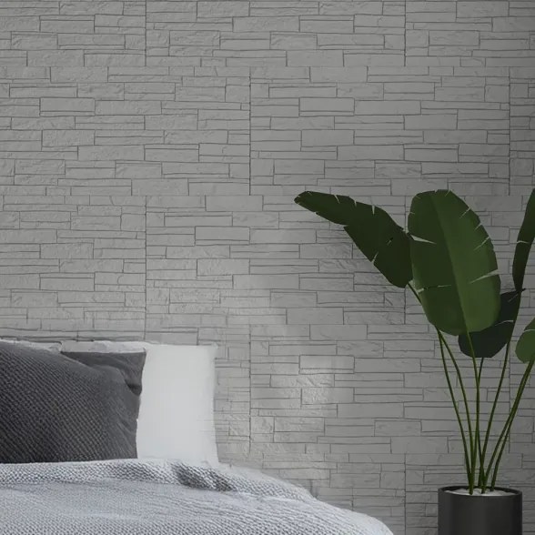 Pannello decorativo effetto pietra mattoni 3D set 12 pz 8,6 mt2 rivestimento murale in PU 120 x 60 x 2,5 Quarzite Bianco