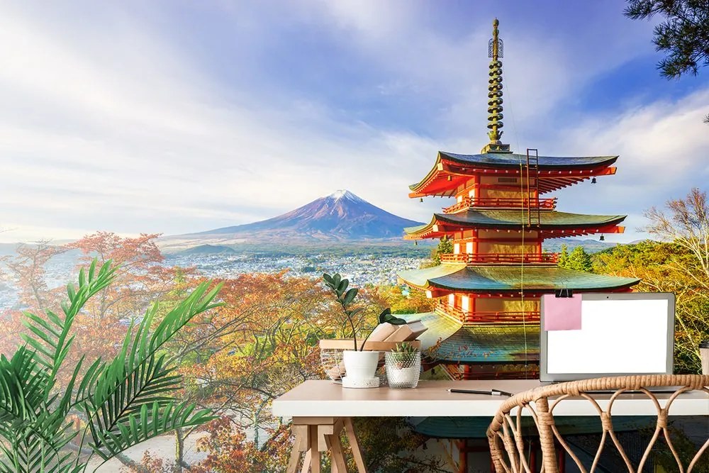 Carta da parati autoadesiva – Vista su Pagoda Chureito e monte Fuji