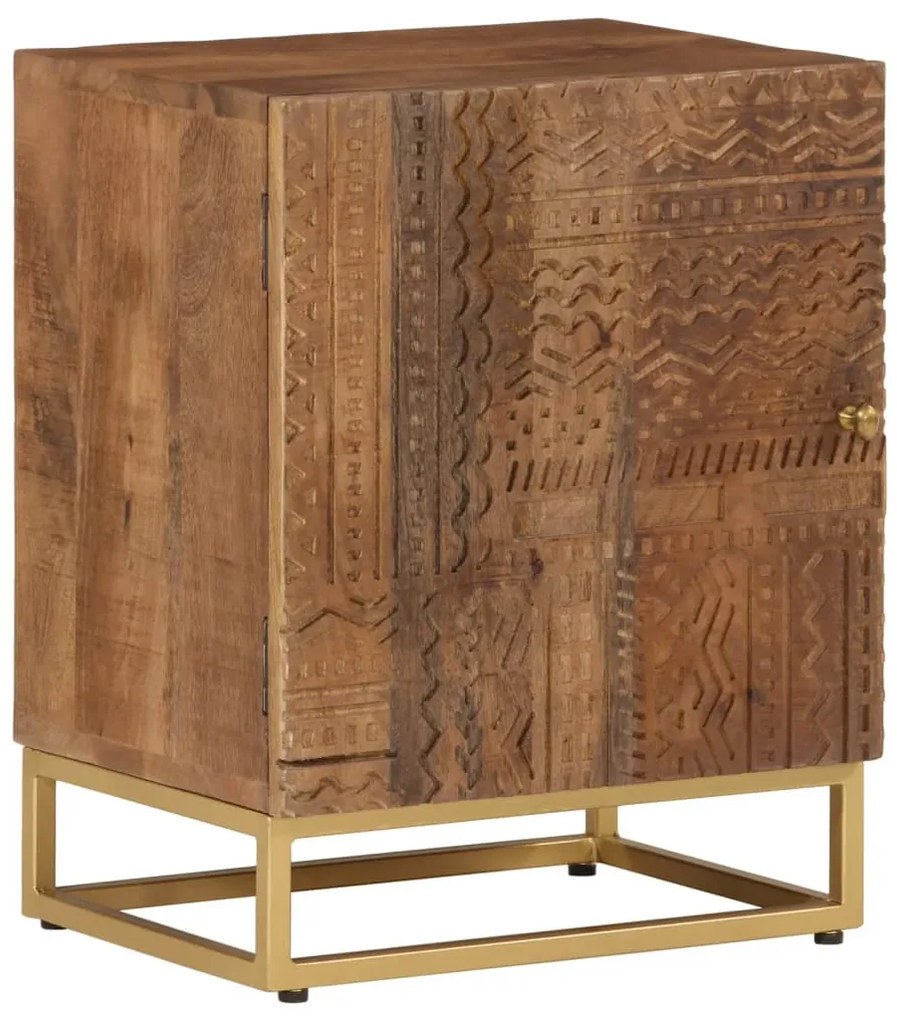 Comodino 40x30x50 Cm İn Legno Massello Di Mango E Ferro /