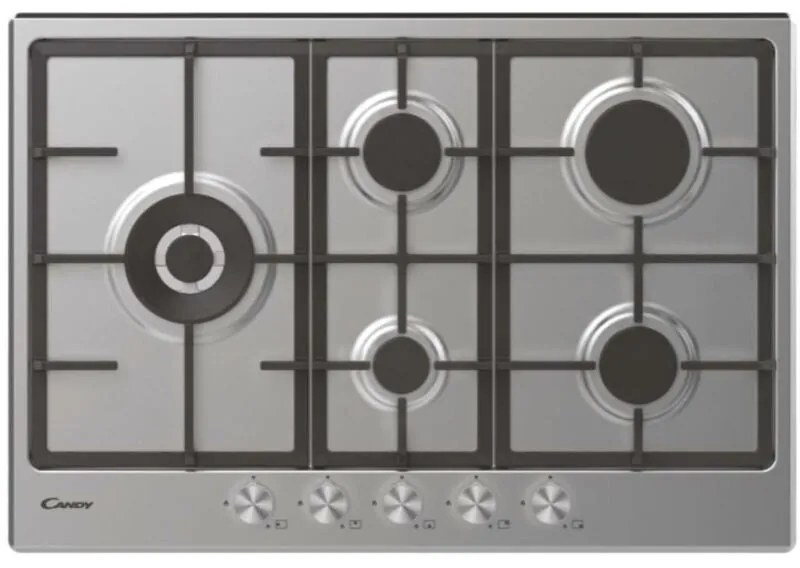 Candy CHG7WLWPX Piano Cottura a Gas 5 Zone Griglie in Ghisa 75 cm Acciaio Inox