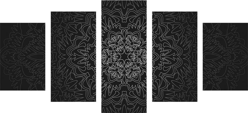 Quadri 5 pezzi – Mandala ornamentale in bianco e nero