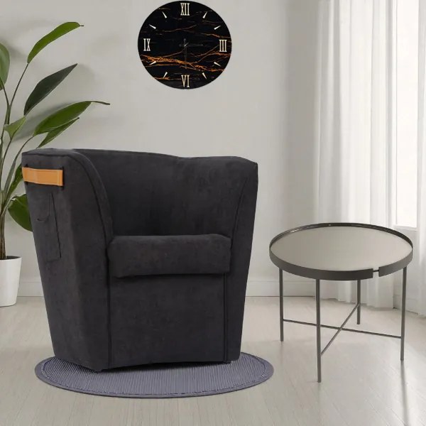 Poltrona in tessuto Nero antimacchia con tasche decorative