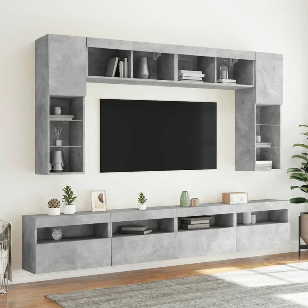 Mobili TV a Parete con Luci LED 2pz Grigio Cemento 60x30x40 cm