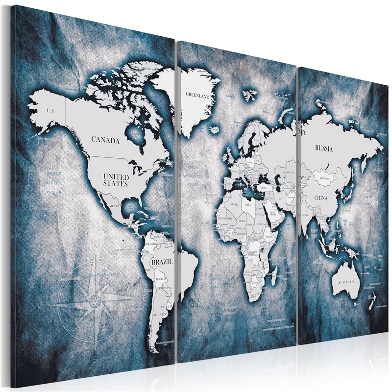 Quadro World Map  Ink Triptych  Colore Blu, Dimensioni e Misure 90x60